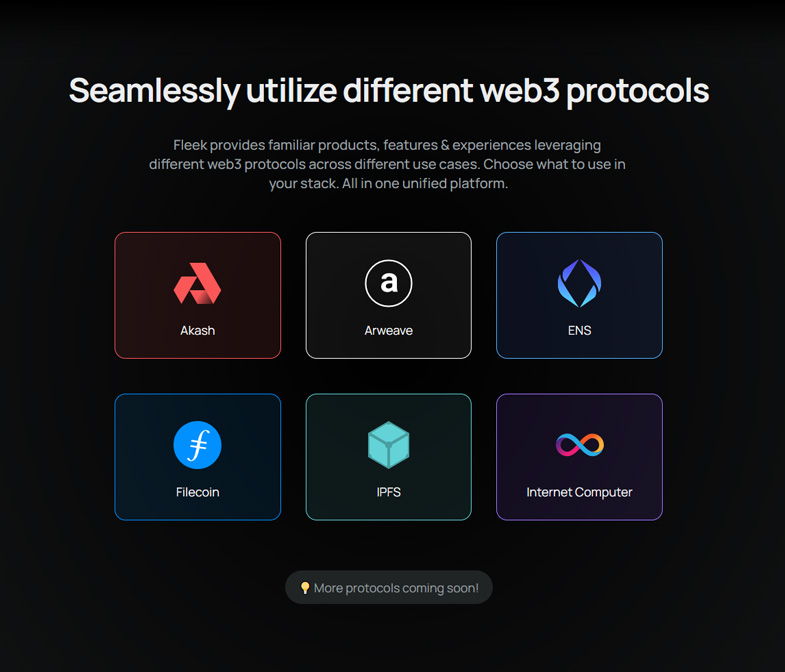 Fleek provides familiar products, features & experiences leveraging different web3 protocols across different use cases.