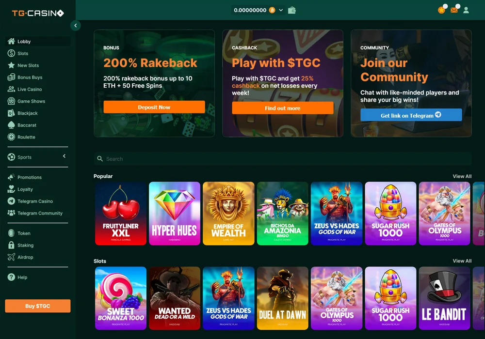 TG Casino Homepage