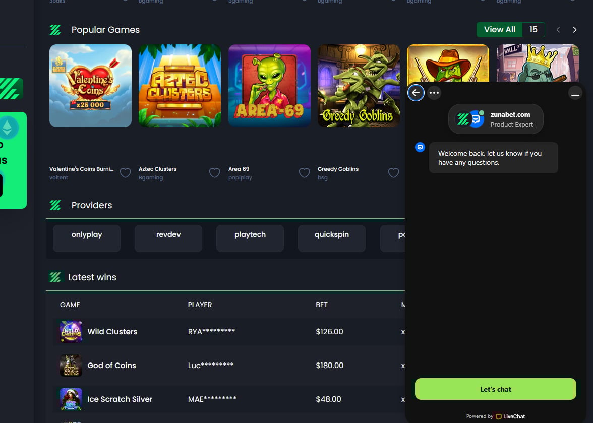 Zunabet Live chat