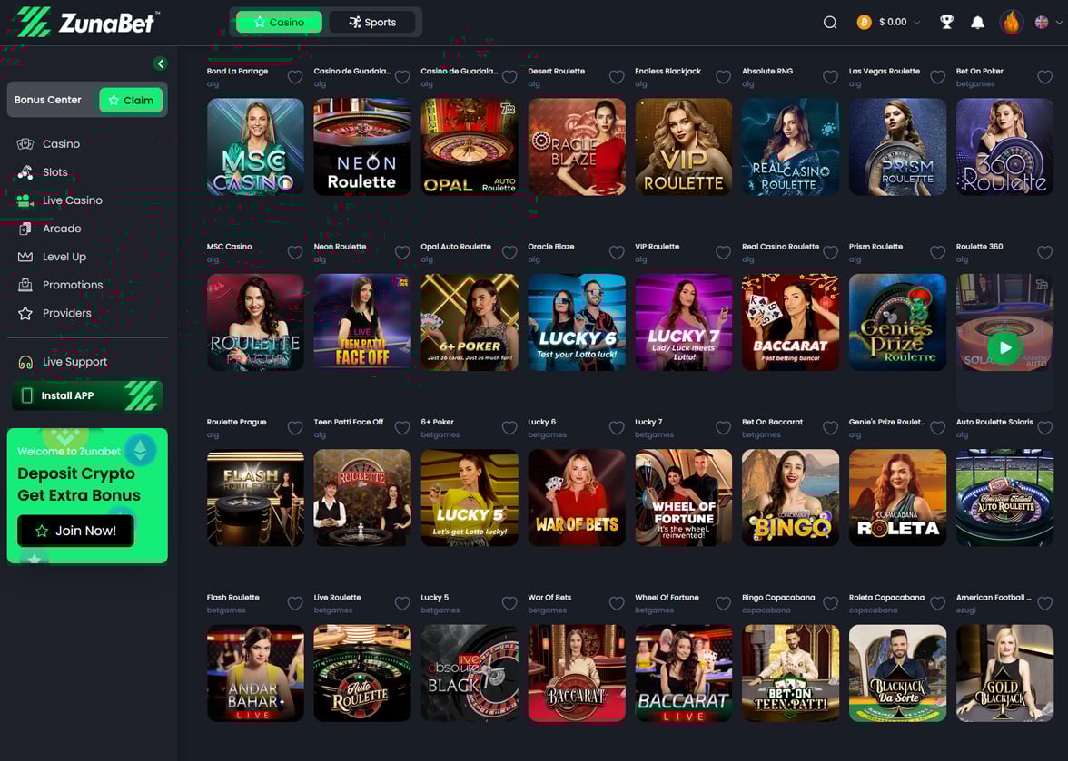 Zunabet Live Games